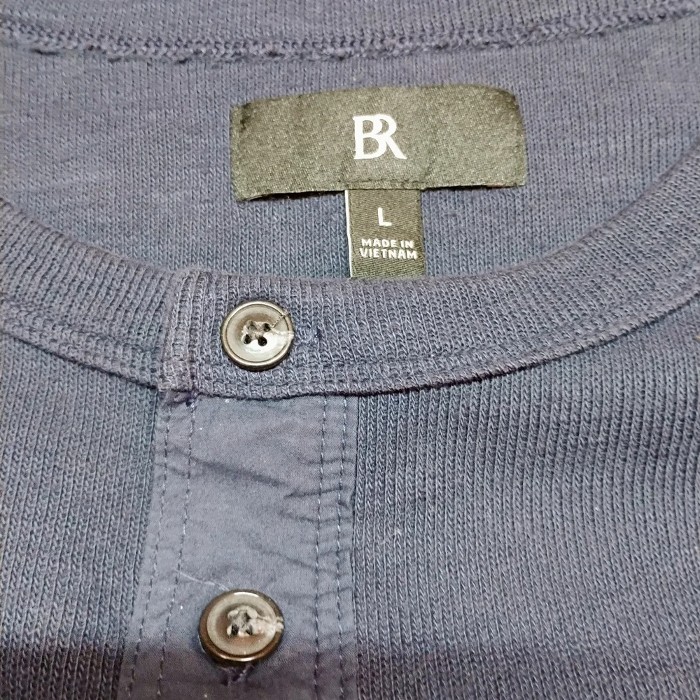 Banana Republic Mens Navy Blue Henley Shirt Sz Large‎ Long Sleeve Cotton Blend B